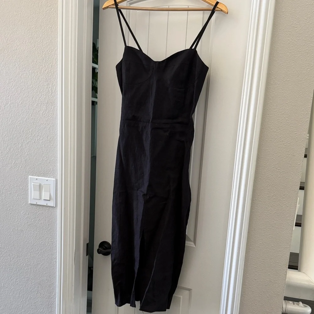 Reformation Black Linen Midi Dress - Picture 2 of 10